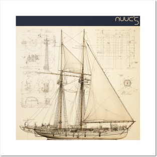 Technical diagram of an old sailboat Posters and Art